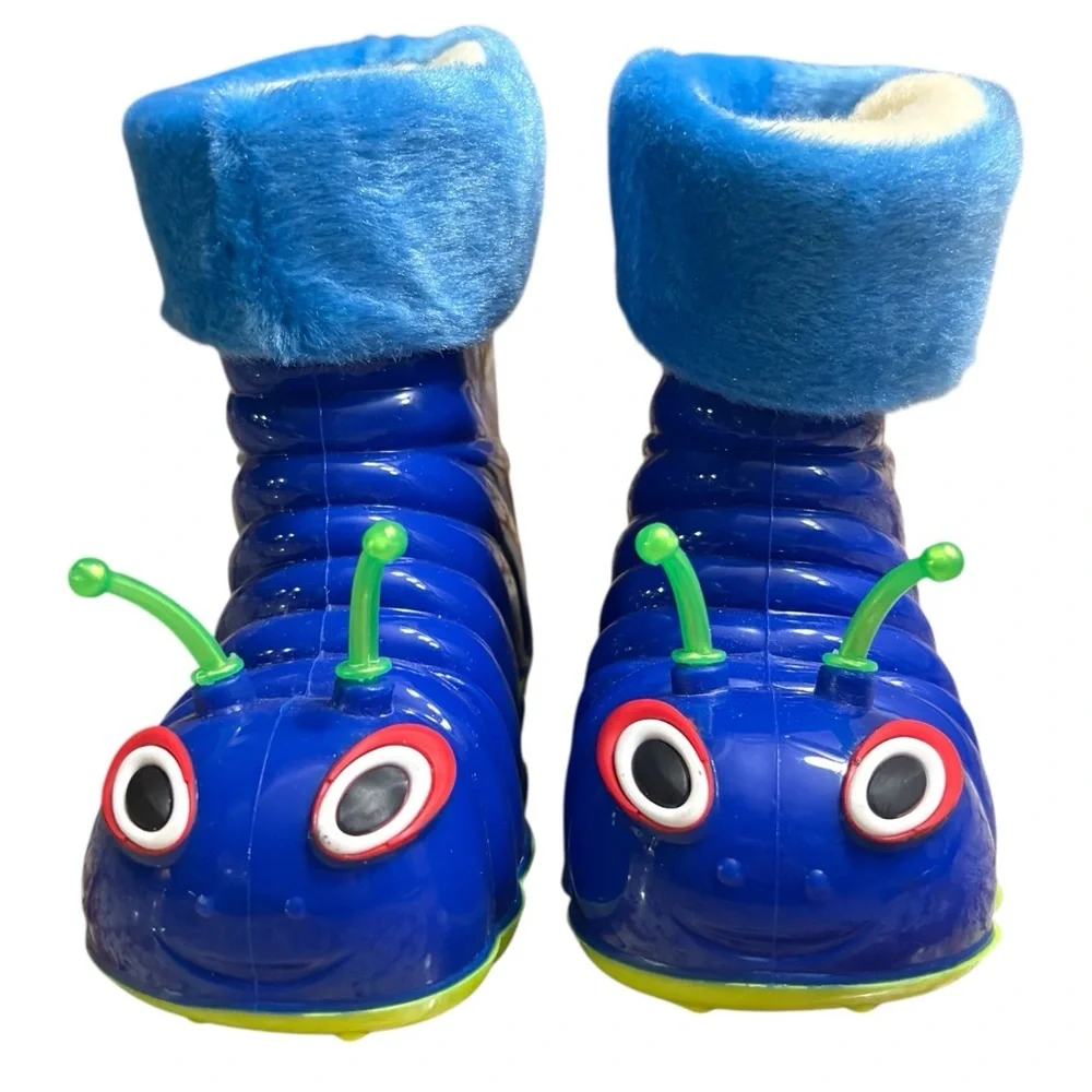 BEASTIE Little Kids Blue/Green Caterpillar Fleece Lined Rain/Snow Boots